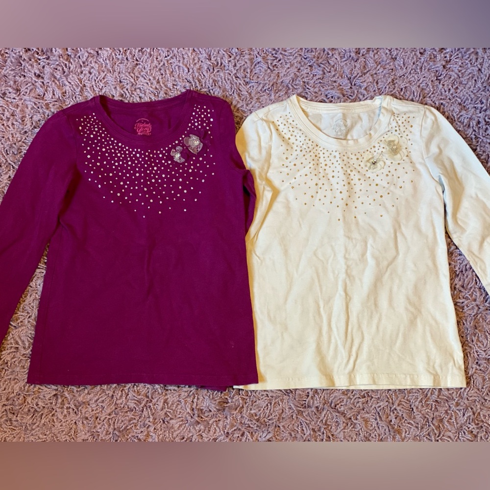 2 Kids Long Sleeve Shirts - Purple and Cream size M 7/8
